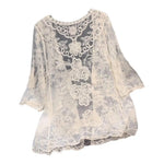 3/4 Sleeve Hollow Out Open Front Sheer Sweater Crochet Cardigan for Women Lightweight Boho Summer Beach Knit Shrug