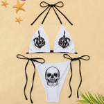 Gothic Bikini 2025 Women Punk Skull Print Bra Triangle Bottoms Swimsuit Split Bathing Suit Underwear Y2K Bikinis Swimwear
