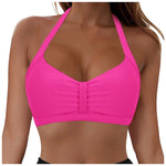 Womens Halter Neck Ruched Bikini Top Padded Push Up Swim Tops Adjustable Tie Back Bathing Suit Top Beach Pool Vacation Swimwear