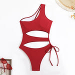 Cut Out Asymmetric One Shoulder One Piece Swimsuit Women Swimwear Female Monokini High Cut Bather Bathing Suit Swim Beachwear