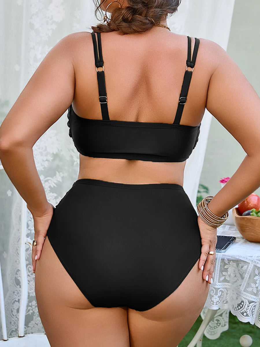 2026 Large Plus Big Size Swimsuit Women Solid Push Up Bikinis High Waist Strappy Swimwear Female Bathing Swimming Swim Suit 5XL