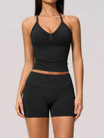 2pcs Seamless Lycra Sports Yoga Sets Women's Hanging Neck Tank Top High Elasticity Hip Lifting Shorts Workout Outfits Tracksuit