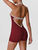 Color Blocking Yoga Jumpsuit Women Sleeveless Hollow Out Backless Slim Sports One Piece Short Suit Gym Running Fitness Rompers