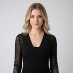 Women Perspective Dot Print Long Sleeve V Neck T-shirts Spring Summer Sexy Open Back Mesh Cropped Tops