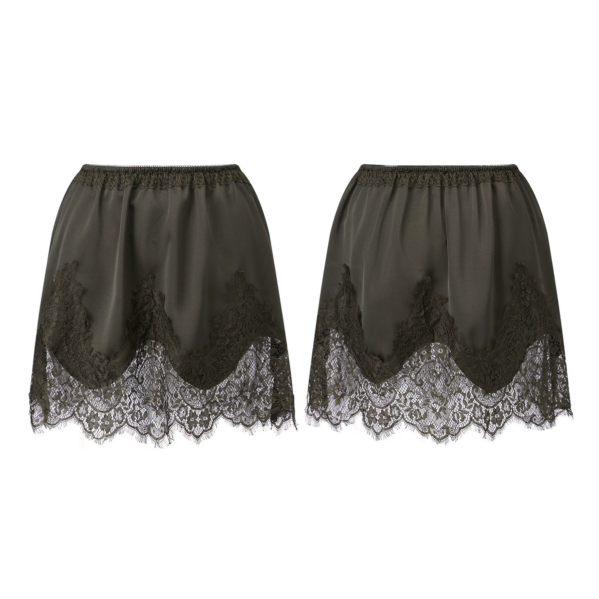 Summer Women's Satin Short Skirts Elastic Waist Lace Patchwork Skirts Half Slip Skirts Fashion