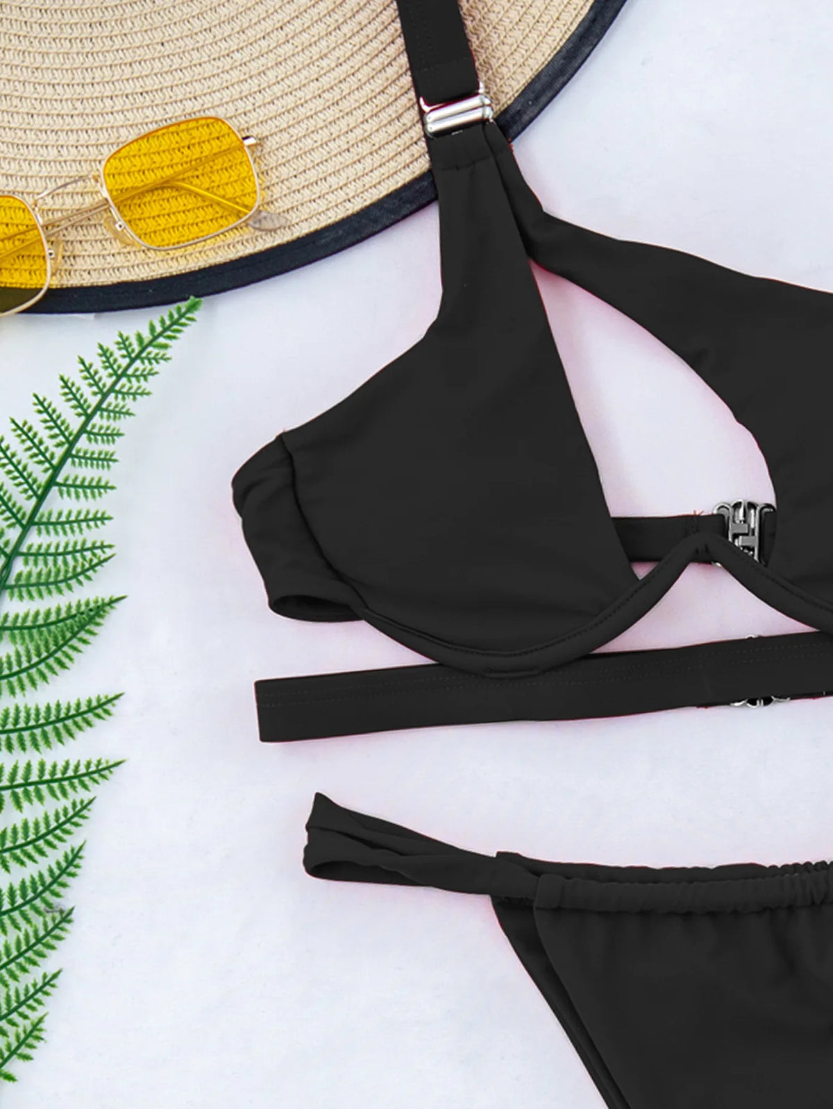 DEKA One Shoulder Bikini Set Women Solid Push Up Underwired Swimwear Beach Wear Thong Swimsuit Biquini Pleated Bathing Suits