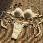 Sexy Shell Bikinis Sets Women White Ruffles Starfish Ornament Push Up Underwire Thong Swimsuit 2025 Beach Bathing Suit Swimwear