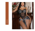 Leopard print sexy nightgown with underwire push-up jumpsuit and apron set | Free Pajamas w/ Purchase