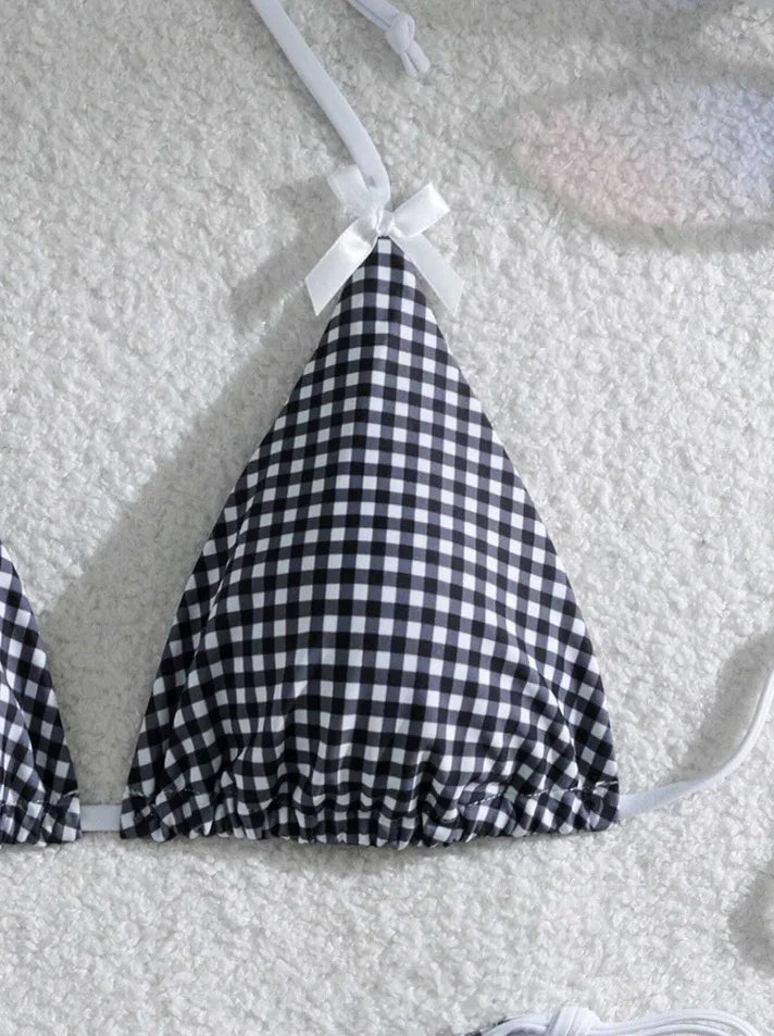 Sexy Micro Bikini 2024 Gingham Print Swimsuit Female Swimwear Women Strings Thong Bikinis Set Bather Beachwear Bathing Suit Pool