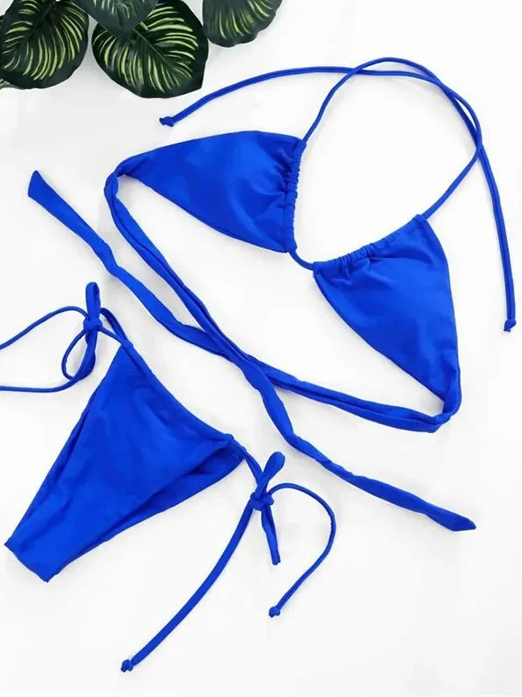 11 Colors Halter Mini Micro Thong Bikini Female Swimsuit Women Swimwear Two-pieces Bikini Set Bather Bathing Suit Swim Beachwear