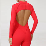 Padded Women Long Sleeve Sport Yoga Jumpsuit Workout Clothes for Women Sportwear Backless Zipper Fitness Gym Outfit