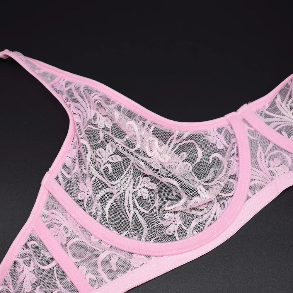 Plus Size Bras For Womens Underwear Underwired Lace Hollow Out Bra Embroidery Sexy Lingerie Brassiere BH Tops 5 Colors