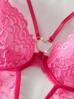 Women Lace Bodysuit Female Underwear Floral Embroidery Heart Shaped Ornament Design Bodycon