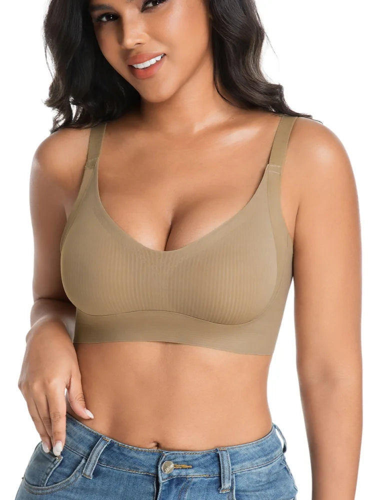 Seamless Push-Up Bras For Women Non-wire V-neck Bra Padded Underwear Sexy Lingerie Adjustable Wide Straps Intimates M-4XL