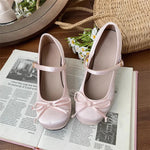 2025 spring cute sweet Bowknot Mary Janes for Womenvintage Silk Med Heelspumps LadiesBanquet Wedding Single Shoes Mujer