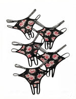 5 pcs Women Sexy Panties Floral Print Thong Low Waist Underwear Hollow Out Breathable Ladies thong C961