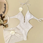 Sexy White Pink 3D Flower One Piece Swimsuit Skirts Sets Women Hollow Out Backless Thong Bikini Beach Bathing Suit Swimwear 2026