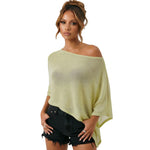Womens Shawl Tops Lightweight Stylish Solid Color Irregular Hem Boat Neck Loose Fit Sheer Poncho Blouse Summer Knit Cover-ups