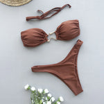 DEKA Bandeau Bikini Summer Beach Classic Strapless Swimsuit Women Sexy Tie Side Shiny Metal Hardware Ring Bandeau Bikni Beach