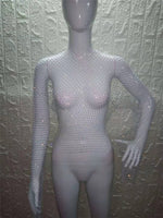 Women Rhinestone Fishnet T-shirt Solid Color Long Sleeve Crop Tops See Through Hollow Out Sexy Shirts Female Smock Tops