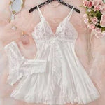 Sexy Lace Lingerie Set for Women, Red Hot Sleepwear Nightdress with Matching Panties, V-Neck Sheer Lace Camisole, Romantic Night