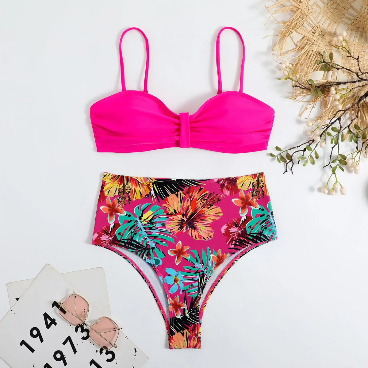 Sexy Bandeau Bikini 2025 Women Swimsuit Floral Swimwear Female High Waist Bikinis Set Swimming Bathing Suits Brazilian Biquini
