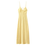Foridol V Neck Backless Satin Long Dress Women Sexy Beach New in Maxi Summer Dress Spaghetti Strap Yellow Party Vestidos 2025