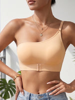 Solid Women's One Shoulder Seamless Bra Front Closure Thin Breathable Comfort Wireless Lingerie