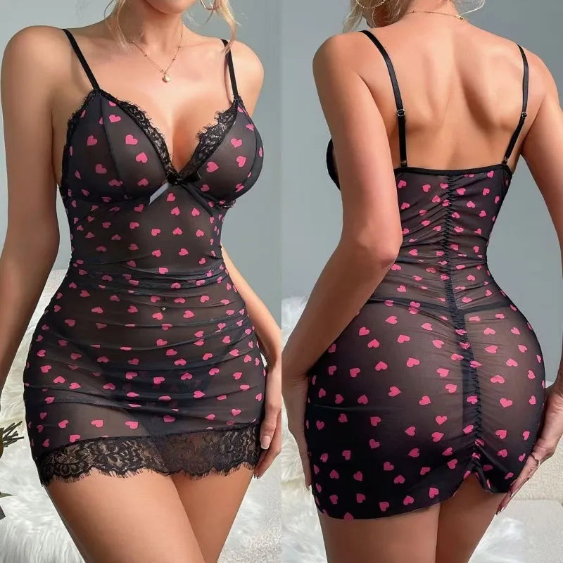2024 Women Satin Nightgown Lace Trim Deep V Neck Sleepwear Comfortable Ruffle Hem Nightdress Elegant Home Wear Romantic Evening