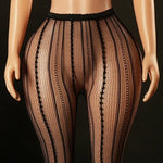 Knitted Seamless Fishnet Pantyhose Jacquard Lace Sexy Vertical Stripe Fishnet Stockings Transparent Pure Desire Elegant W0NL