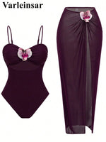S - XL New 3D Flowers With Skirt One Piece Swimsuit Women Swimwear Female High Cut Leg Monokini Bather Bathing Suit Swim V8018