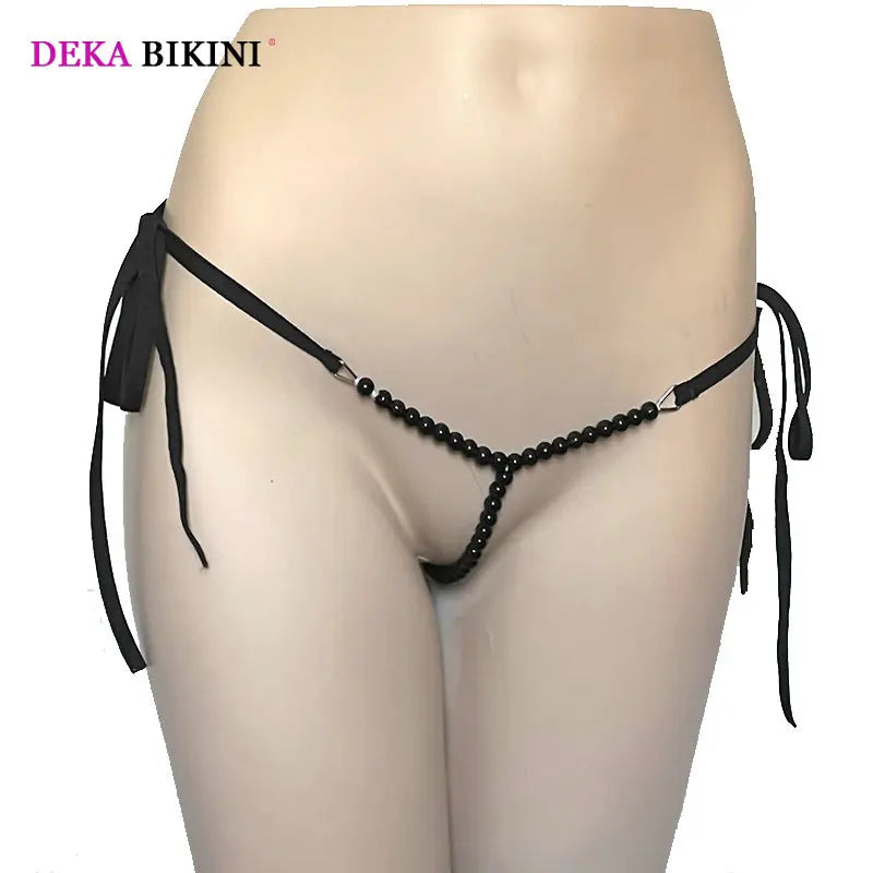DEKA Women's Panties Swimming Open Crotchless Pearl Mini Micro Bikini Thongs G-Strings SwimsuitBriefs Exotic Lingerie Underwar