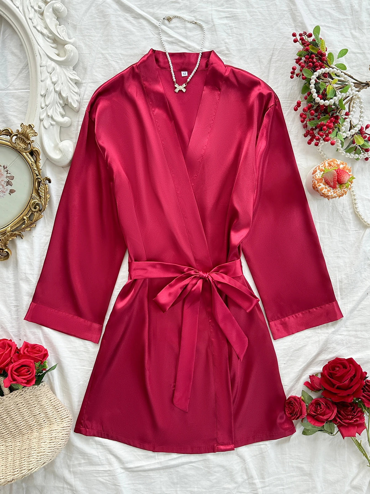 Simple Women's Robe Solid Color V Neck Belted Bathrobe Comfortable Casual Sleepwear Loungewear for Various Occasions