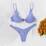 Sexy Underwire Bikini 2024 Mujer Women Solid Red Push Up Bra Thong Swimsuit Halter V Neck Bathing Suit Mini Micro Thong Swimwear