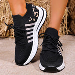2026 Hollow Out Breathable Sneakers Women Plus Size Printed Thick Sole Walking Shoes Woman Comfortable Knitted Flats Female