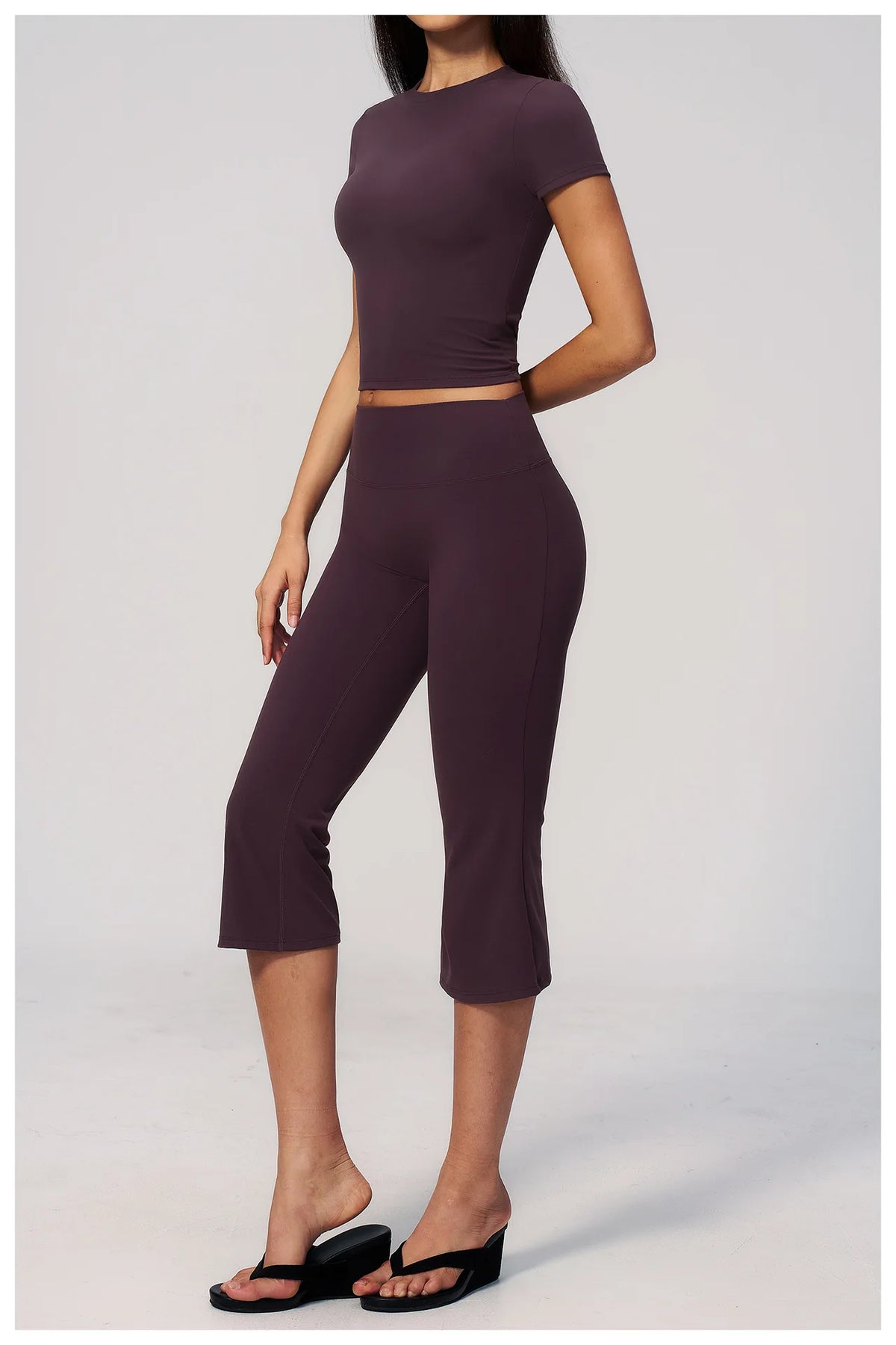 Yoga Set for Women High Waist Hip Lifting Tight Mid Pants Fitness Suit Short Sleeve O Neck Slimming Sports T Shirt Athletic Wear