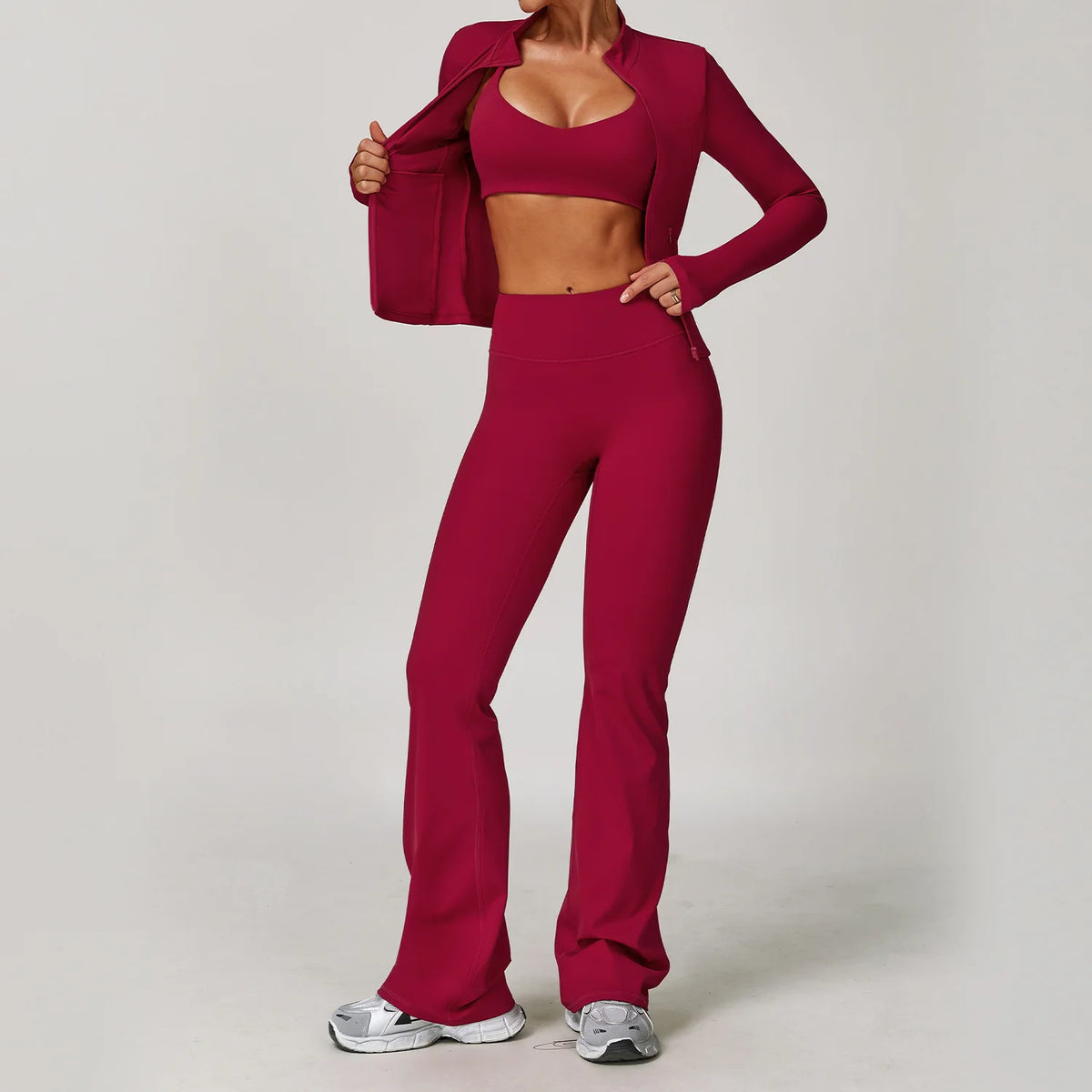 2/3PCS Yoga Suit Women Tracksuits Gym Clothes Workout Flared Pants Zipper Long SleeveAthletic Wear Female Sports Yoga Clothing