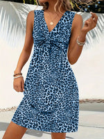 Summer Style Leopard Print Mini Dress Women Fashion Vacation Elegant Vintage V-neck Sleeveless Vestidos Nightclub Party Dresses
