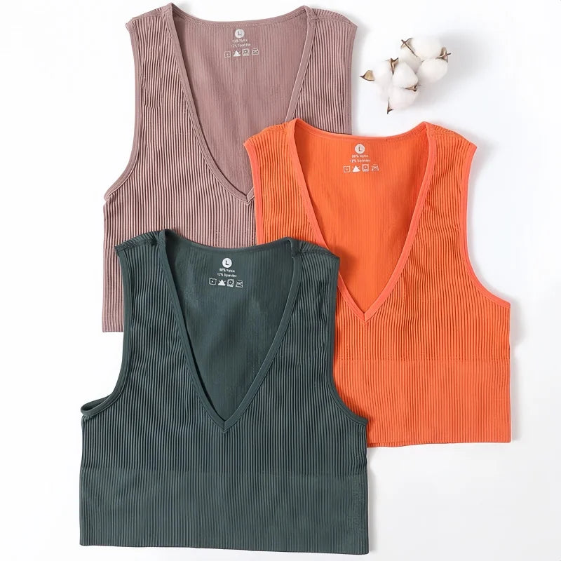 Deep V-Neck Crop Top 18 Colors Slim Fit Tank Stretchy Sleeveless Crop Vest Casual Ribbed Knit Top Low Cut Summer Camisole M-XL