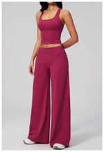 Women's Summer Two Piece Yoga Sets Slimming Sports Tank Top Lifted Buttocks High Waist Flare Pants Gym Fitness Suits Tracksuit