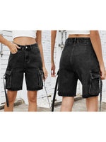 Women Cargo Denim Shorts Casual Summer Loose Solid Colors Jean Short Pants for Vacation Beach Club Streetwear