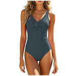 2026 New Solid Cross One Piece Swimsuit For Women Plus Size Swimwear Push Up Bathing Suit Beachwear Deep V Neck Swimming Suits