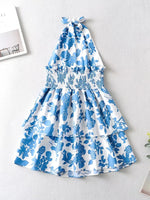 Sexy Red Floral Print Backless Summer Women Boho Mini Dress Bodycon Sleeveless Beach Lace Up Bowknot Dropshipping Dress Sundress