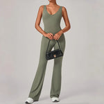 Women's Seamless Yoga Jumpsuits Sports Fitness Sleeveless Hip-lifting Flared One-piece Workout Gym Training Slim Fit Bodysuits