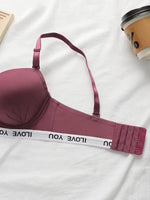 Underwired Push Up Bra Women Letter Printed Underband Adjustable Thin Straps Support Gathering Daily Lingerie B6067