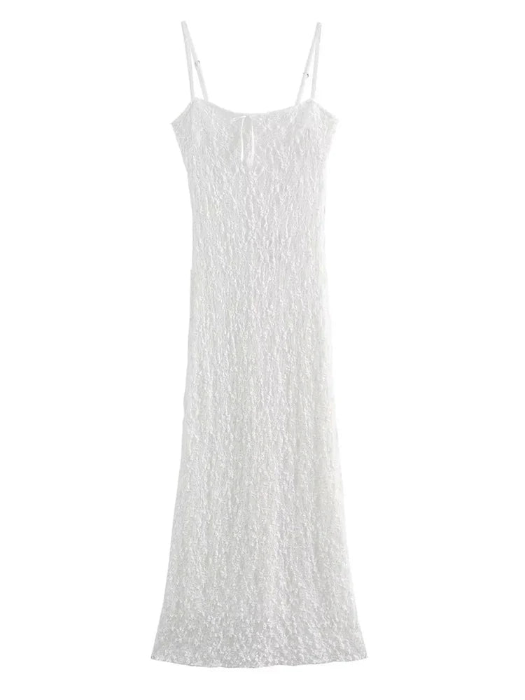 Foridol White Lace Sexy Summer Women Party Dress Beach Slip Bodycon Dress 2025 Spaghetti Strap Bowknot Floral Vestidos Sundress