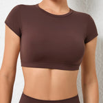 Hearuisavy Summer Sports Shirts Breathable Workout Tops Fitness Sportswear Backless Yoga Clothing Sport Crop Tops Women Gym Top