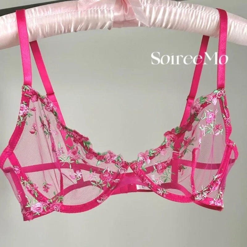 Everyday French Lace Bra Set Sheer Mesh Underwire Large Bust Support Floral Embroidery Comfort Wear Sexy MOYISU Panty Tushy Set