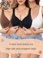 3Pcs/Set Summer Solid Wireless Women's Bra Bralette Front Clasp Push up Bra Comfort Unpadded Bras