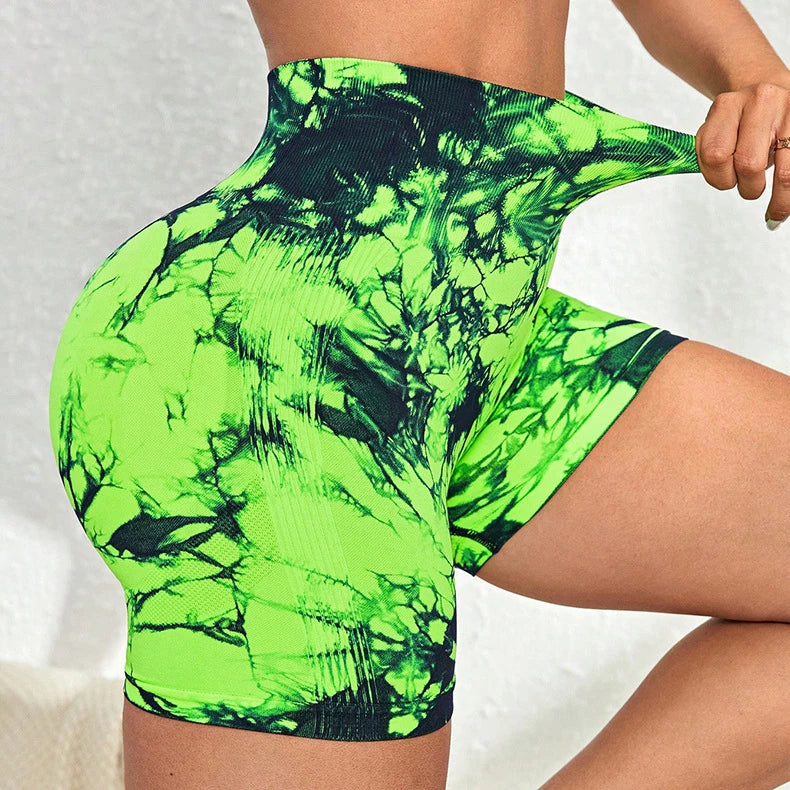 Tie Dye Yoga Shorts Marble Gym Shorts Women Push Up Sports Shorts Women Fitness Tights Breathable High Waist Booty Shorts